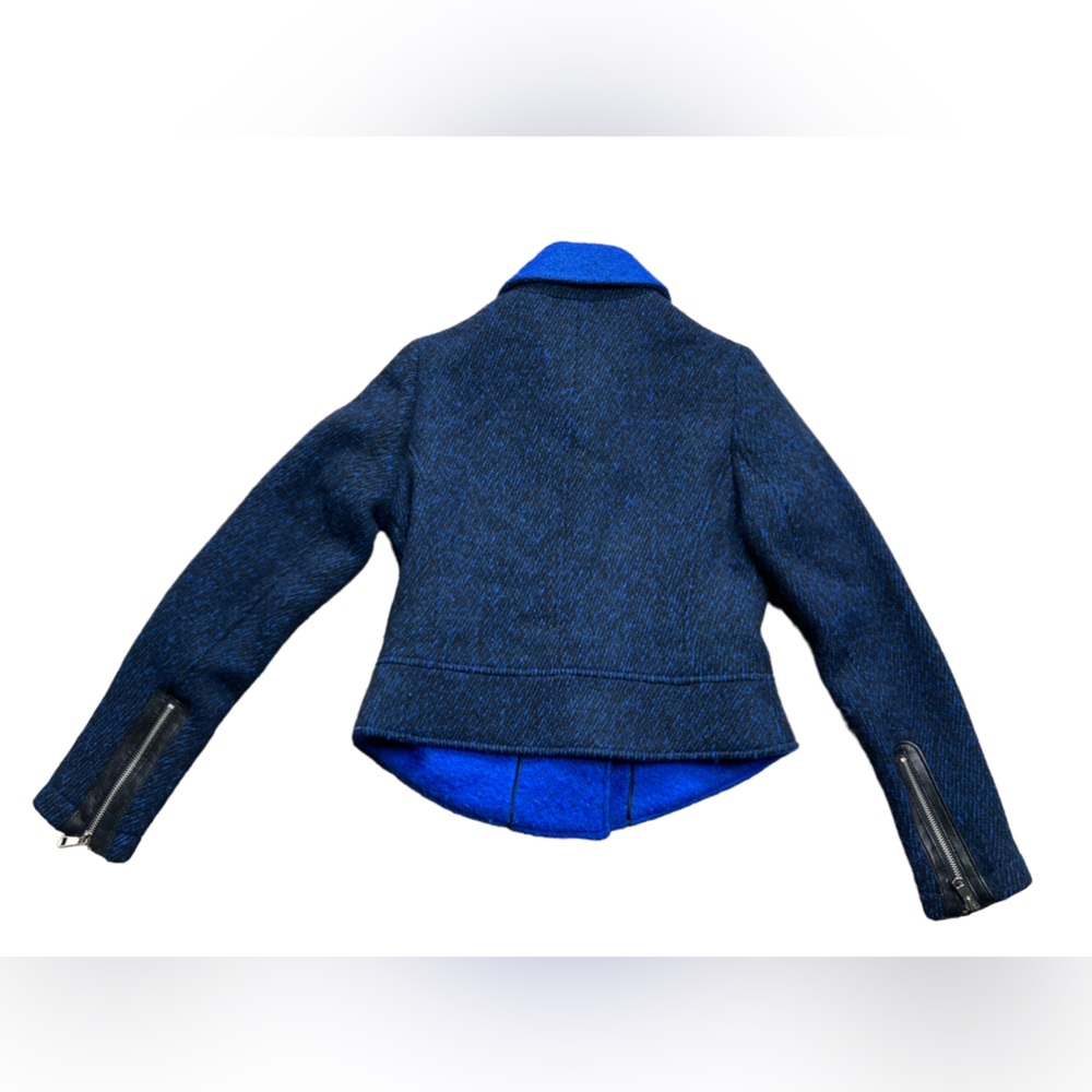 French Connection Electric Blue Wool Blend Motor Biker Jacket Size 6 - Picture 2 of 14